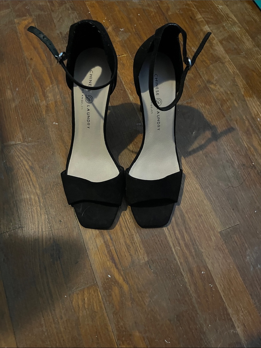 Chinese Laundry Black Open-Toe Ankle-Strap Heels